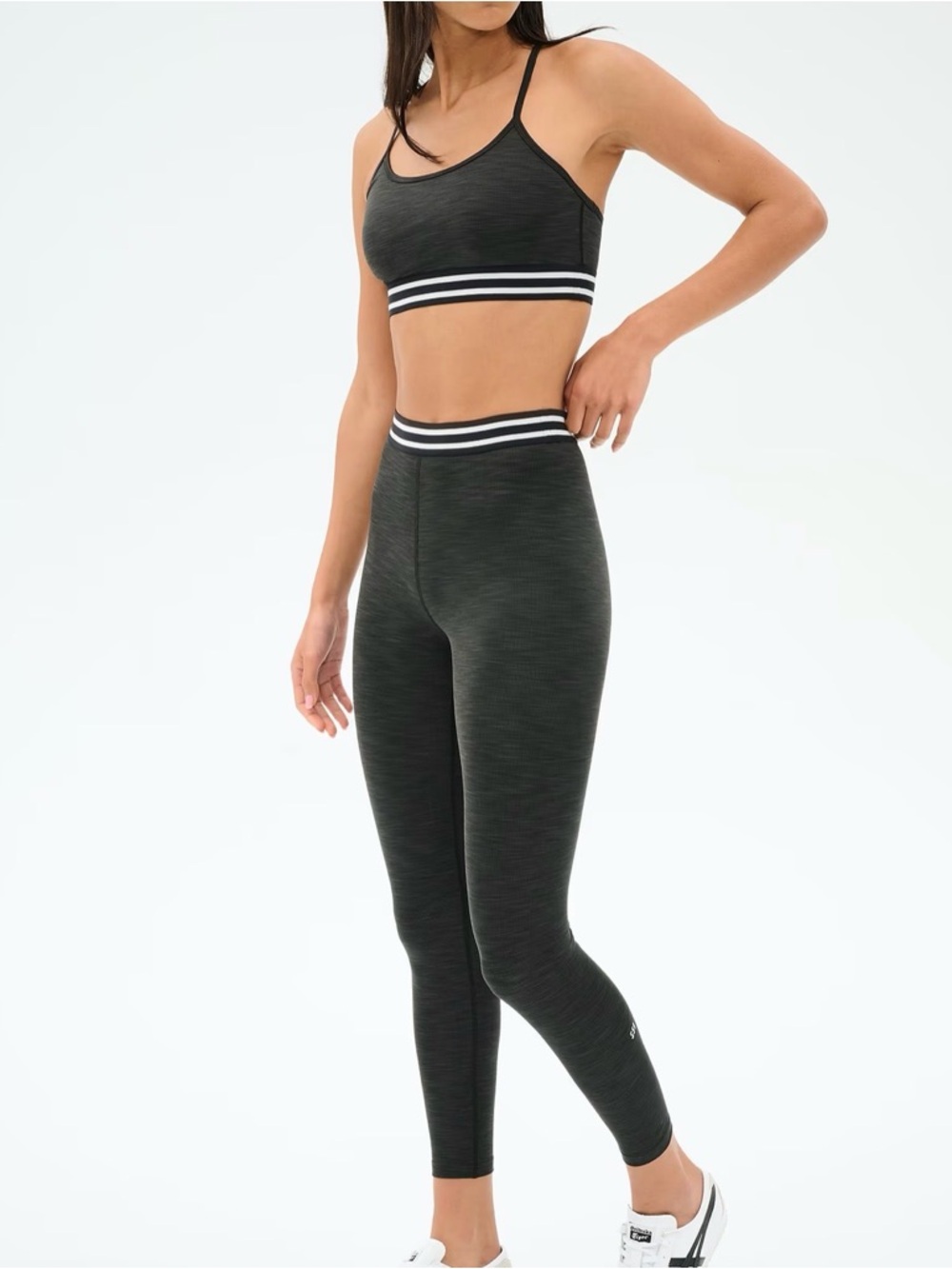 Splits59 Bailey Black Heathered High-Waist Leggings with Striped Waistband